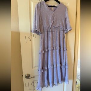 Lilac Tiered Midi Dress with Ruffle Trim
